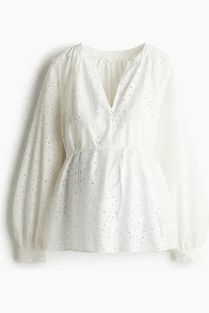 H&M MAMA Before & After Bluse mit Broderie Anglaise - Weiß