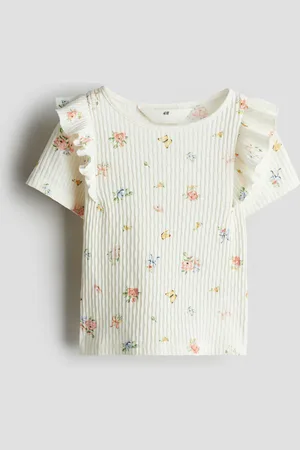 H&M Baumwollshirt mit Volant - Weiß