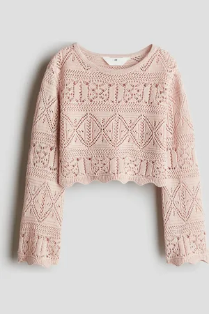 H&M Cropped Shirt in Pointellestrick - Pink