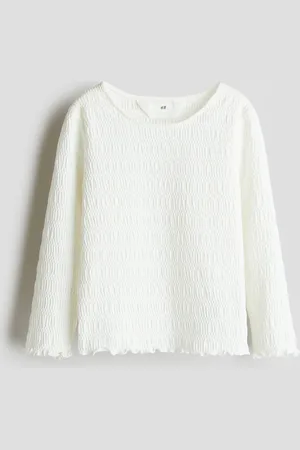 H&M Gesmoktes Jerseyshirt - Weiß