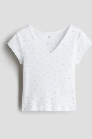 H&M Geripptes Shirt aus Baumwolljersey - Weiß