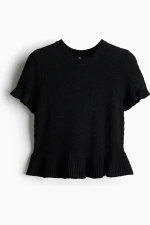 H&M Shirt in Pointellestrick mit Volantbesätzen - Schwarz