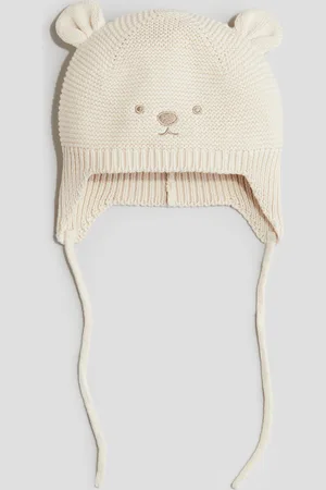 H&M Strick-Beanie mit Kinnbändchen - Beige