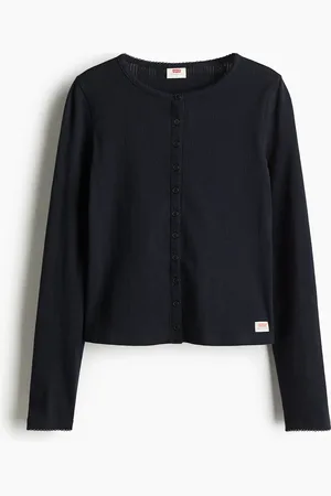 H&M Dry Goods Pointelle Ls Anthracite Night - Schwarz