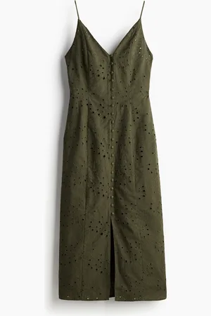 H&M Kleid mit Knopfleiste und Broderie Anglaise - Grün