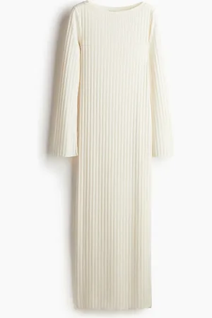 H&M Geripptes Strickkleid - Weiß
