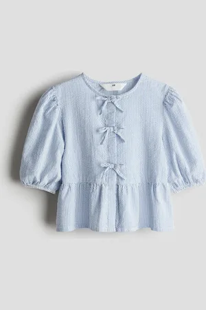 H&M Peplumbluse aus Baumwoll-Seersucker - Blau