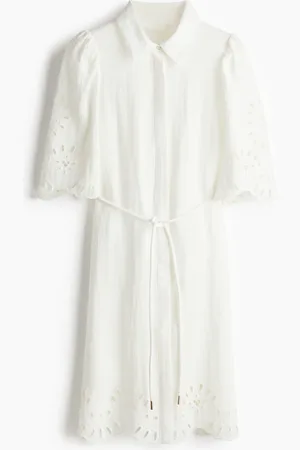 H&M Kleid mit Broderie Anglaise - Weiß