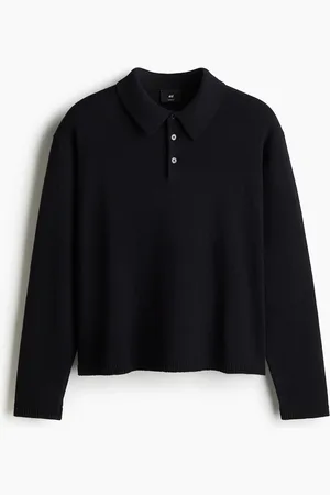 H&M Feinstrick-Poloshirt in Loose Fit - Blau