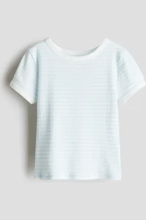 H&M Kurzarmshirt aus Pointelle-Jersey - Blau