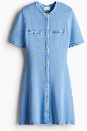 H&M Durchgeknöpftes Kleid in Rippstrick - Blau
