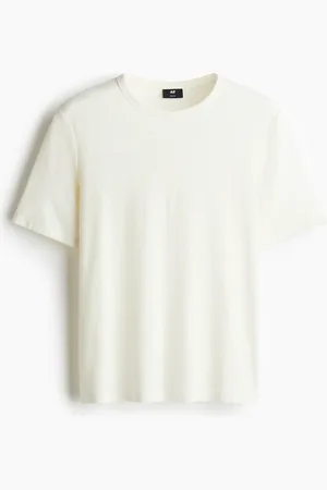 H&M Geripptes T-Shirt in Slim Fit - Weiß