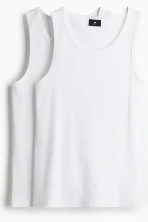 H&M 2er-Pack Gerippte Tanktops in Slim Fit - Weiß