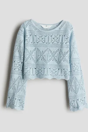 H&M Cropped Shirt in Pointellestrick - Blau