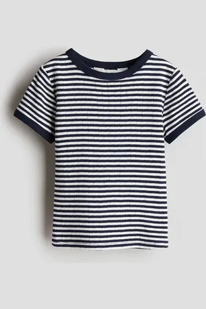 H&M Kurzarmshirt aus Pointelle-Jersey - Blau