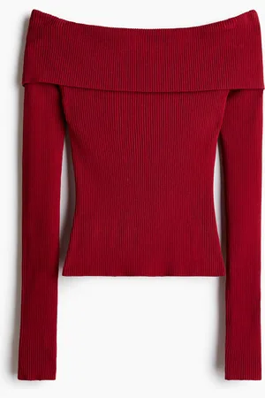 H&M Schulterfreies Shirt in Rippstrick - Rot