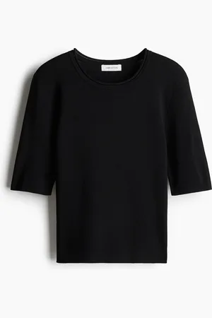 H&M T-Shirt aus Feinstrick - Schwarz