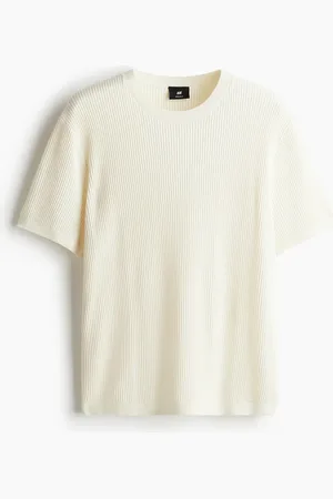 H&M T-Shirt in Rippstrick Regular Fit - Weiß