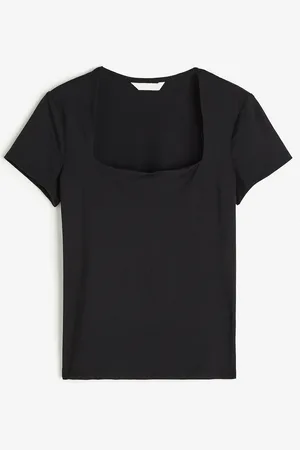 H&M Shirt mit eckigem Ausschnitt - Schwarz