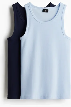 H&M 2er-Pack Gerippte Tanktops in Slim Fit - Blau