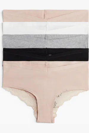 H&M MAMA 5er-Pack Baumwollhipster mit Spitze - Grau