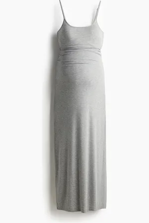 H&M MAMA Langes geripptes Kleid - Grau