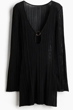 H&M Geripptes Strandkleid - Schwarz