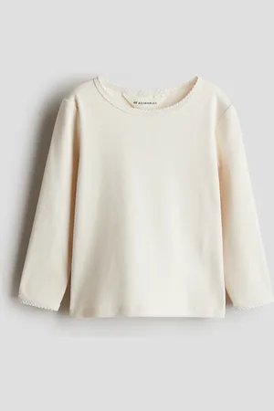H&M Geripptes Baumwollshirt - Weiß