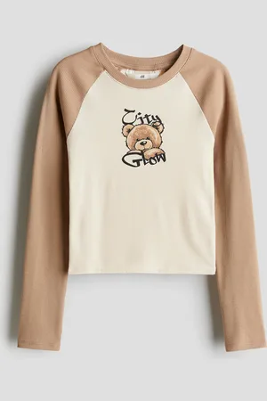 H&M Geripptes Baumwollshirt - Beige