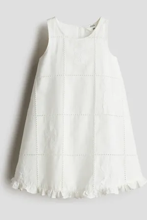 H&M Besticktes Popelinekleid aus Baumwolle - Weiß