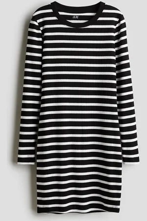 H&M Geripptes Jerseykleid - Weiß