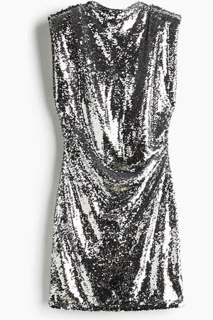 H&M Paillettenkleid mit Schulterpolstern - Grau
