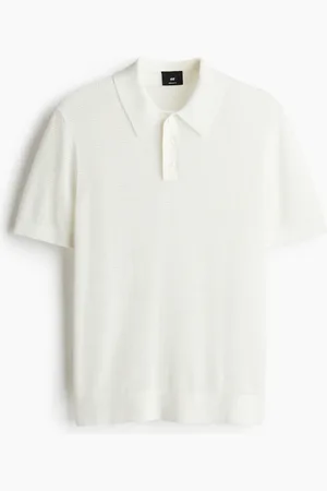 H&M Poloshirt in Ajourstrick Regular Fit - Weiß