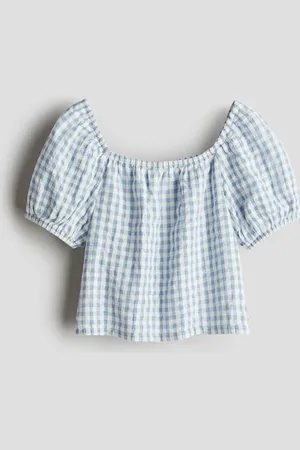 H&M Seersucker-Bluse aus Baumwolle - Blau