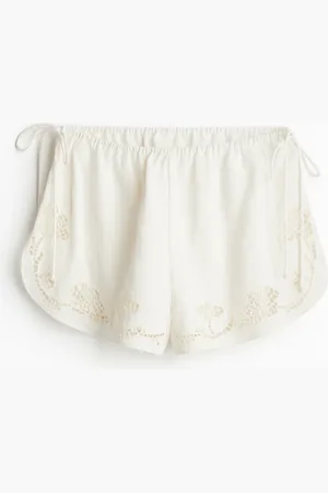 H&M Strandshorts mit Broderie Anglaise - Weiß