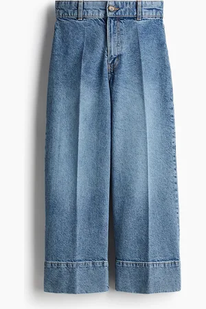 H&M Wide High Cropped Jeans - Blau