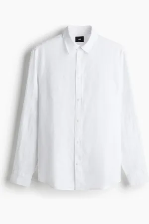 H&M Leinenhemd Regular Fit - Weiß
