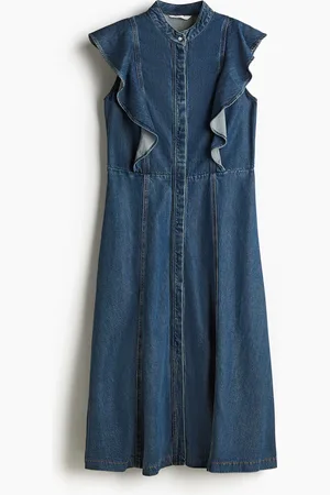 H&M Volantkleid aus Denim - Blau