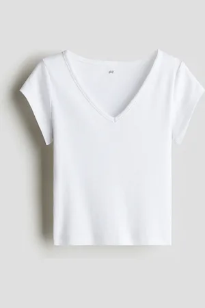 H&M Geripptes Shirt aus Baumwolljersey - Weiß