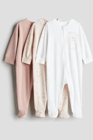 H&M 3er-Pack Schlafanzüge mit Reißverschluss - Pink