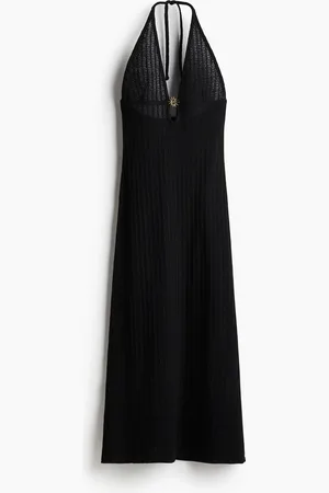 H&M Verziertes Kleid in Pointellestrick - Schwarz