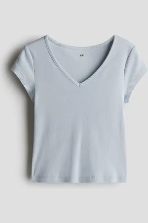 H&M Geripptes Shirt aus Baumwolljersey - Blau
