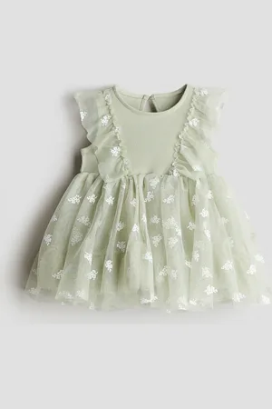H&M Bedrucktes Kleid mit Tüllrock - Grün