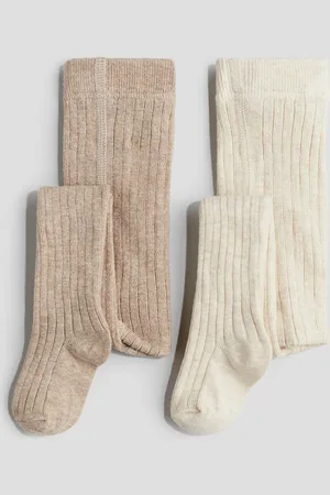 H&M 2er-Pack Strumpfhosen in Rippstrick - Braun