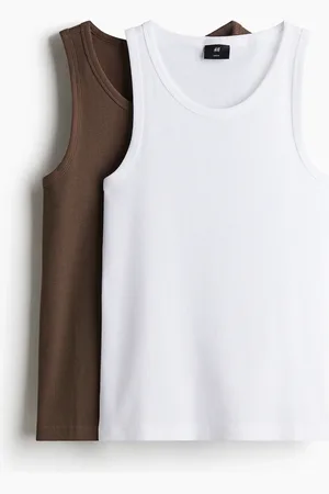 H&M 2er-Pack Gerippte Tanktops in Slim Fit - Beige