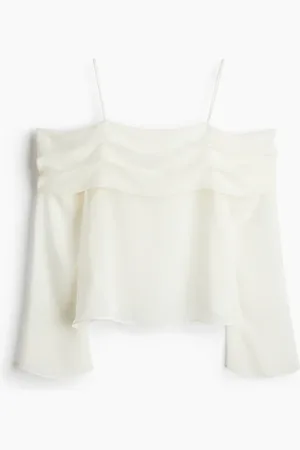 H&M Schulterfreies Chiffonshirt - Weiß