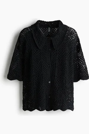 H&M Kurzarmshirt aus Pointellestrick - Schwarz