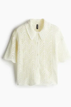 H&M Kurzarmshirt aus Pointellestrick - Weiß