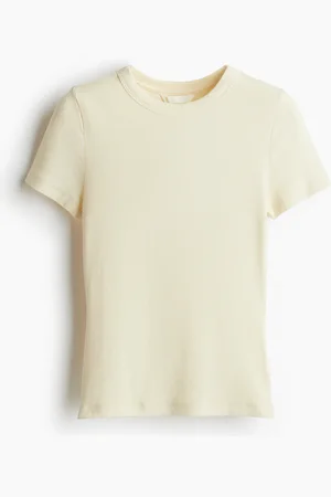 H&M Geripptes T-Shirt aus Modalmix - Gelb