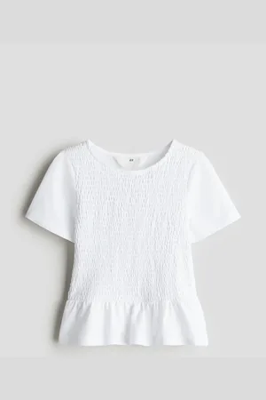 H&M Gesmoktes Peplumshirt - Weiß